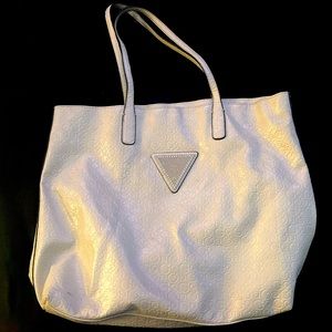 Guess white tan ish tote bag